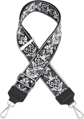 ドナリー バッグ ショルダーストラップ レディース 幅広 太め 黒 ジャカード 刺繍 ベルト 肩に優しい 後付け 可愛い おしゃれ 斜めがけ 長さ調整可能 (ノルディックフラワー(ジャガード織り))