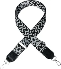 ドナリー バッグ ショルダーストラップ レディース 幅広 太め 黒 ジャカード 刺繍 ベルト 肩に優しい 後付け 可愛い おしゃれ 斜めがけ 長さ調整可能 (ジオメトリックライン)