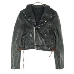 NINE ナイン 長袖 ダブルライダースジャケット F ブラック サイドレースアップ メンズ 古着