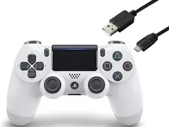 【新品】 ワイヤレスコントローラー (DUALSHOCK 4) グレイシャー・ホワイト (CUH-ZCT2J13) CYBER PS4用コントローラー充電ケーブル3m