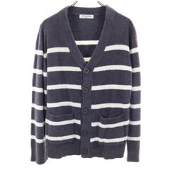GELATO PIQUE HOMME ジェラートピケオム ボーダー柄 長袖 Vネック カーディガン M チャコール ルームウェア メンズ 古着