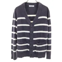 GELATO PIQUE HOMME ジェラートピケオム ボーダー柄 長袖 Vネック カーディガン M チャコール ルームウェア メンズ 古着