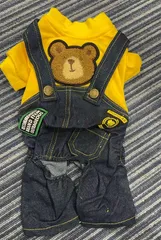🐻ペット服 Mサイズ デニムサロペット風 くま柄Tシャツ付き 犬用洋服 可愛い カジュアル オーバーオール風ウェア