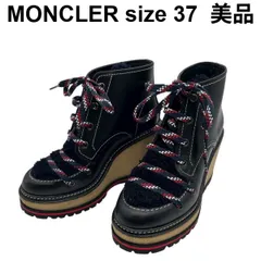 ●◆ 美品 モンクレール MONCLER ブーツ Zelie ゼリー ウェッジ プラットフォーム トリコロール 黒 革 37 【24cm前後】 レディース S5W391のサムネイル
