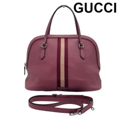 ● グッチ GUCCI シェリーライン ハンドバッグ ショルダーバッグ ドーム型 2WAY ウェビングストライプ ピンク系 レザー レディース 5E212