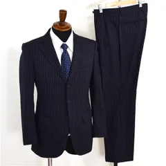 ユナイテッドアローズ 3つボタン シングルスーツ S Y3 ダークネイビー ストライプ ノータック 1123-110-0188 夏物 春夏 薄手  5XJ042 【送料無料】【中古】【メンズビジネス】202510
