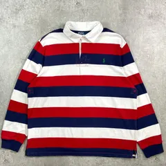 訳あり特価 90年代 Polo by Ralph Lauren ポロバイラルフローレン ボーダー 長袖 ラガーシャツ メンズ2XL 