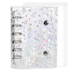 新品 シール帳 透明 女の子 A7 透明バインダー クリアバインダー シール帳 6穴 10枚リフィル付き はがせる かわいい おしゃれ シールを見えるまま収納 防水耐汚れ素材（ホログラム星柄入り）