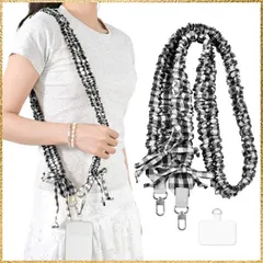 ☆彡送料無料でお届け☆彡Color:ブラック [Yeepan] スマホ ショルダーストラップ フリル チェック柄 長さ調整可能 140cm 斜めがけ 可愛い おしゃれ iphone 肩掛け スマホしょるだー かわいい 携帯ストラップ 首掛け 全機種対応 ネック