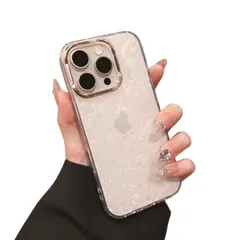 新品　おしゃれ 可愛い パウダーラメ ほんのり透け感 ゴールドライン 大理石みたいな美人ケース ケース (iPhone16) iPhone16 韓国 ラメ シェル パール saymi's