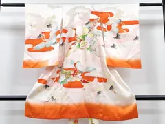 平和屋着物[]お宮参り　女の子　祝着　産着　初着　のしめ　駒刺繍　飛鶴草花文　金彩　逸品　CAAT6018ze