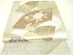 平和屋着物▼太鼓柄袋帯　螺鈿織　地紙牡丹文　金彩　正絹　逸品　DAAX3443az