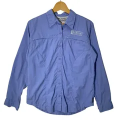 Columbia WOMEN'S TITANIUM コロンビア アウトドアシャツ レディース 長袖 シャツ ボタンダウン 企業ロゴ刺繍 ベトナム製 WOMEN'S Mサイズ ライトブルー