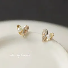 大人可愛い 繊細 上品 高見え ハート ひと粒 パール CZダイヤ 人気 18Kコーティング SILVER925 スタッド ミニ ピアス 新品 送料無料 76