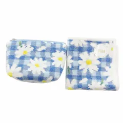 フェイラー FEILER ラブラリーマーガレット タグ付き 2点セット ハンカチ ポーチ 花柄 青 白 ブルー ホワイト /HO