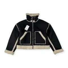 タグ付き 未使用品 EMODA エモダ ショート フェイクムートン ジャケット コート ボア ブルゾン F フリーサイズ /ブラック×アイボリーホワイト