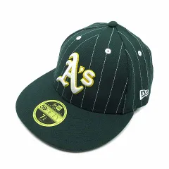ニューエラ NEW ERA LP 59FIFTY MLB Pinstripe ロープロファイル オークランド アスレチックス キャップ 帽子 ダークグリーン 7 1/4 57.7cm 美品