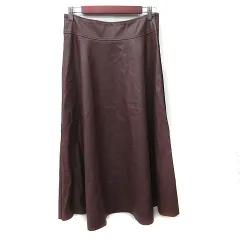 ファルセット falsetto フレアスカート ロング フェイクレザー L 茶 ブラウン /YI
