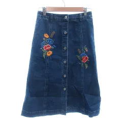 フリークスストア FREAKS STORE タイトスカート ミモレ ロング デニム 刺繍 S 青 ブルー /AU