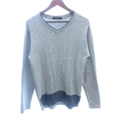 コムサメン COMME CA MEN ニット セーター Vネック パイピング 切替 ケーブル 長袖 L グレー /AU ●RY