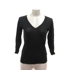 パドカレ pas de calais ニット カットソー Vネック 麻 リネン 七分袖 38 黒 ブラック /MSのサムネイル