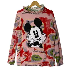 Disney ミッキー 総柄 パーカー フーディー プルオーバー フロントバックプリント マルチカラー