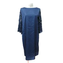 ロートレアモン LAUTREAMONT BLACK ワンピース ひざ丈 レース ベルスリーブ 七分袖 40 L 紺 ネイビー /YI