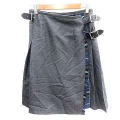 オニール オブ ダブリン O'NEIL OF DUBLIN ラップスカート プリーツ ミモレ ロング フリンジ チェック ウール 36 S グレー /AU