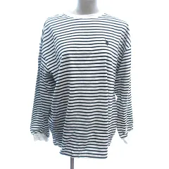 ユーエスポロアッスン U.S. POLO ASSN. カットソー Tシャツ クルーネック オーバーサイズ ボーダー 刺繍 長袖 F 白 ホワイト /AU