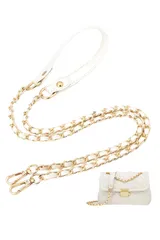 【特価商品】[VEAGIA] ショルダースト ショルダーストラップ バッグ用 チェーンショルダーストラップ ショルダーバッグ ひも バッグ修理 交換用 持ち手ストラップ ショルダースト 単品 ラップ バッグ用 約120cm (レザー(一部) 白＋金)