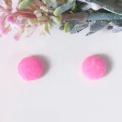 no.210 レジン ピンク ベルベット 丸型 ぷっくり ピアス イヤリング ハンドメ