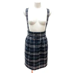 マッキントッシュフィロソフィー MACKINTOSH PHILOSOPHY タイトスカート ひざ丈 チェック サスペンダー付き 36 S 紺 ネイビー /MN
