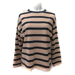 ザラ ZARA Tシャツ カットソー ボーダー 長袖 USA M M ベージュ 黒 ブラック /YI