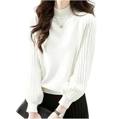 【新品】 [チュナッチ] ニット レディース リブ袖 セーター きれいめ 無地 プルオーバー ラウンドネック 秋冬 ハイネック ムジ シンプル カジュアル キレイメ エレガント かわいい フードなし オシャレ カワイイ ビジネス カッコイイ 可愛い お洒落 0