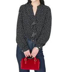 【新品】 [神戸レタス] 裏起毛 ブラウス レディース シャツ 冬 冬服 秋冬 あったか 防寒対策 仕事 通勤 仕事服 [C6564] フリー ボウタイ ドットブラック 1