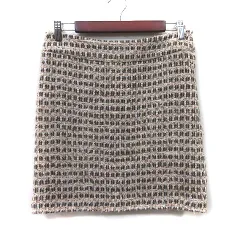 グリーンレーベルリラクシング ユナイテッドアローズ green label relaxing タイトスカート ミニ ツイード 総柄 ウール 麻混 リネン混 40 ベージュ 茶 ブラウン /YI