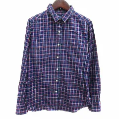 シップス SHIPS シャツ ブラウス チェック 長袖 38 M 紺 ネイビー 赤 レッド /YK