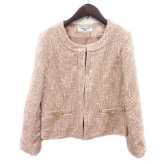 ナチュラルビューティーベーシック NATURAL BEAUTY BASIC ノーカラージャケット ツイード 総裏地 ラメ S ピンクベージュ /MN