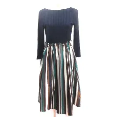 ロペピクニック ROPE Picnic ドッキングワンピース ロング ニット ストライプ 長袖 38 M 紺 ネイビー /AU