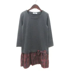 ギャラリービスコンティ GALLERY VISCONTI ワンピース ひざ丈 切り替え チェック リボン 長袖 2 グレー 赤 レッド 紺 ネイビー 白 ホワイト /MS