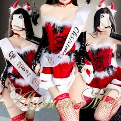 小悪魔カチューシャ&エナメル革アームウォーマー付きセクシー小悪魔サンタコスプレ衣装フルセット　クリスマス会パーティーサンタキャバドレス　ロリータワンピース　サンタコスワンピース　イベント仮装　ハロウインコスプレ大人レディース　ステージ衣装　クリスマスプレゼント