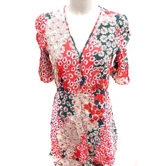 ザラ トラファルック ZARA Trafaluc ワンピース Aライン ミニ 半袖 総柄 M 赤 レッド /RT