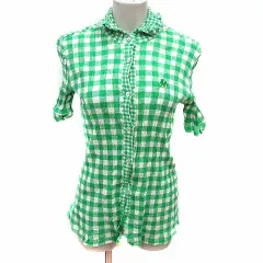ツモリチサト TSUMORI CHISATO シャツ ブラウス ギンガムチェック 半袖 2 M 緑 グリーン 白 ホワイト /YKのサムネイル