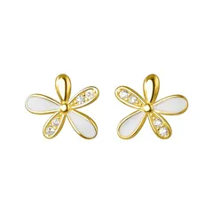 ピアス つけっぱなし レディース セカンドピアス 925シルバー 金属アレルギー対応 小さめ 18k 両耳 可愛いジルコン 花ピアス 18金 (ゴールド) 1