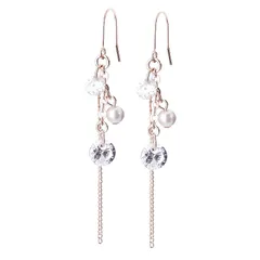 LOKUMI ピアス 金属アレルギー対応 日本製 キュービックジルコニア ビジュー パール チェーン フック フックピアス レディース シンプル ロング 揺れる 人気 オフィス ギフト プレゼント ニッケルフリー cu-7 (ピンクゴールド) 0