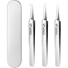 3本セット 精密ピンセット 角栓取り 先端は幅0.1mm 角栓ピンセット 毛抜き 極細ピンセット ニキビ取り 黒ずみ取り 毛穴ケア専用 精密な作業が可能 角栓取り ピンセット 収納ケース付 1