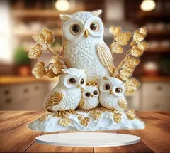 オブジェ 動物 置物 白ふくろう 親子 アクリル製 風水 インテリア 雑貨