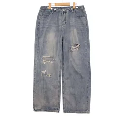 【新品 未使用】 HOLIDAY ホリデイ 通年 ダメージ加工★ ストレッチ デニム ワイド パンツ ジーンズ Sz.L レディース