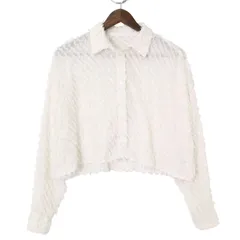 LAKOLE ラコレ 通年 ストレッチ★ クロップド テクスチャード シャツ Sz.M レディース 白