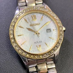 SEIKO セイコー 腕時計 レディース ソーラー 太陽光 小さめ かわいい　おしゃれ 女性用 ラウンド V137-0AA0 ゴールド シルバー デイト